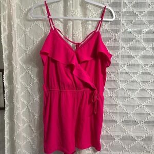 Hot Pink‎ Ruffle Wrap Front Romper